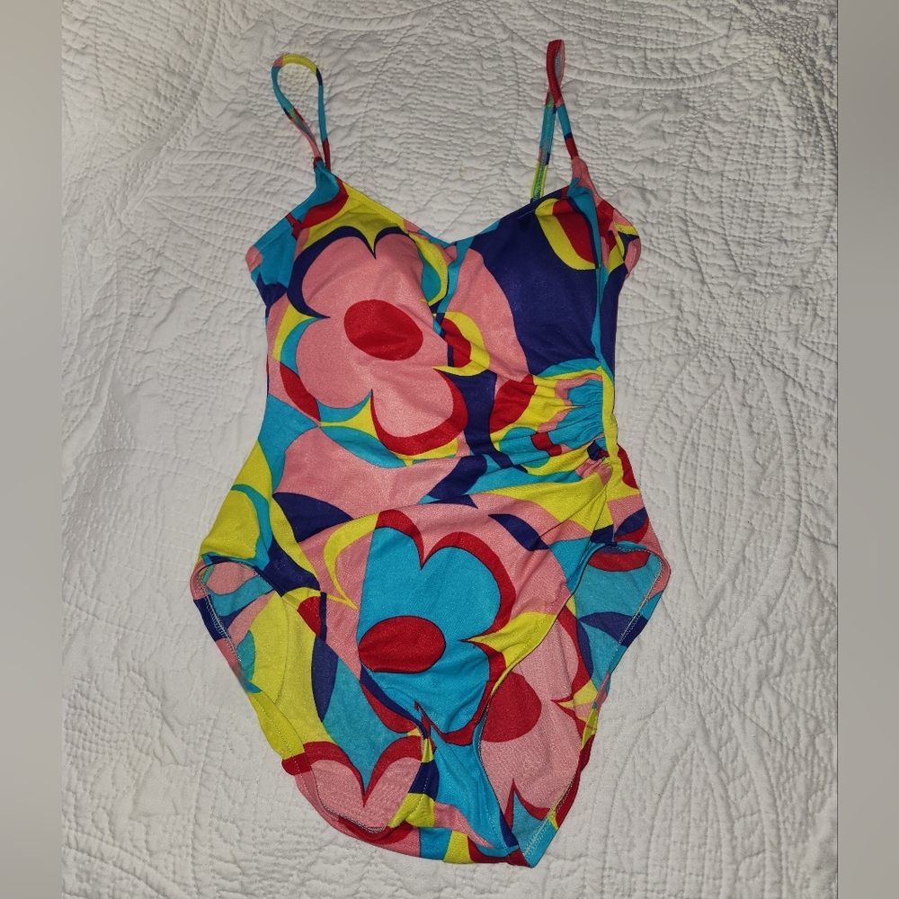 Vintage Cole Of California 1980s Colorful Floral Large Print One-Piece Swimsuit